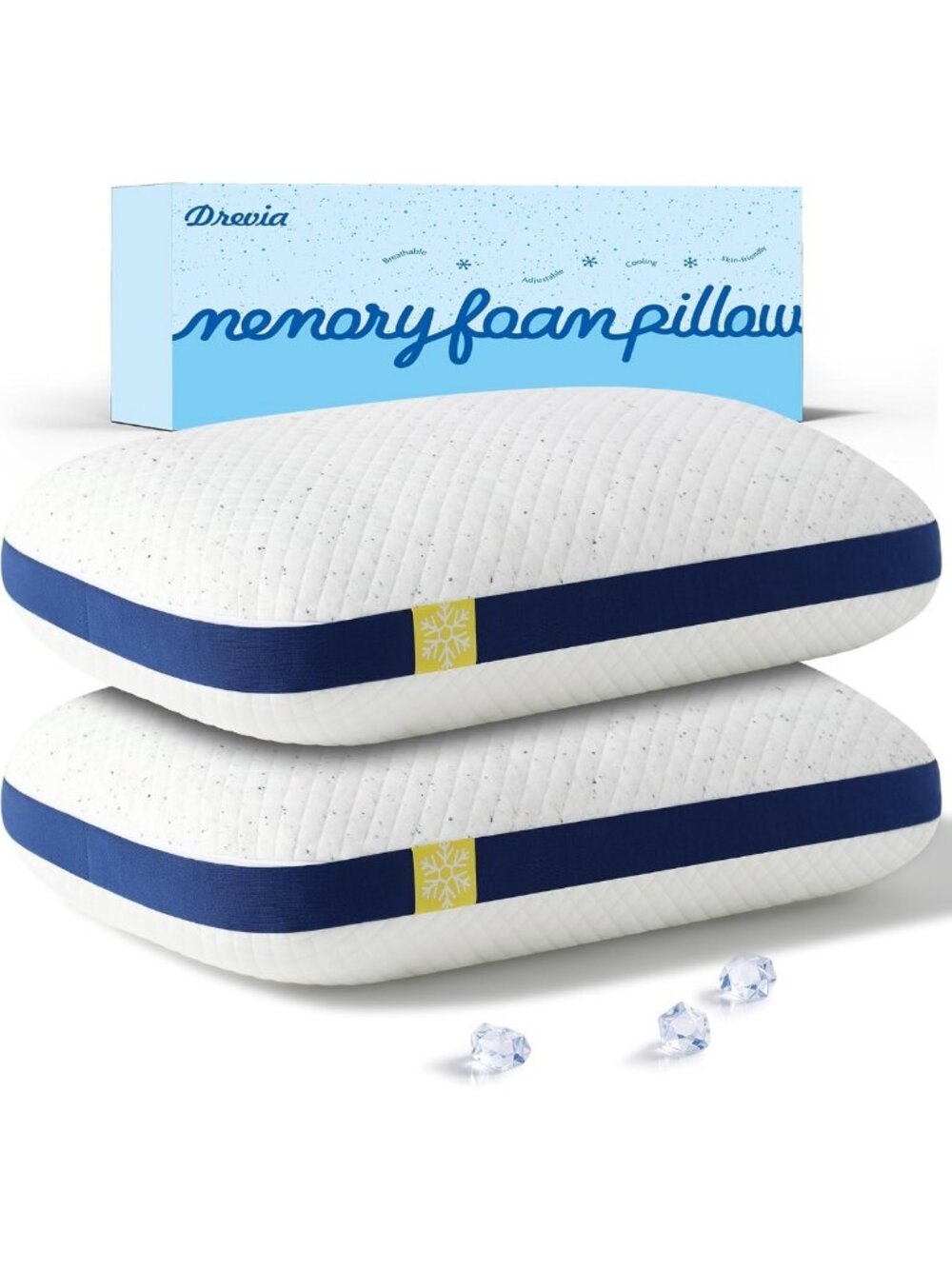 Cooling Shredded Memory Foam Pillows Set of 2 - Queen Size, Soft & Supportive